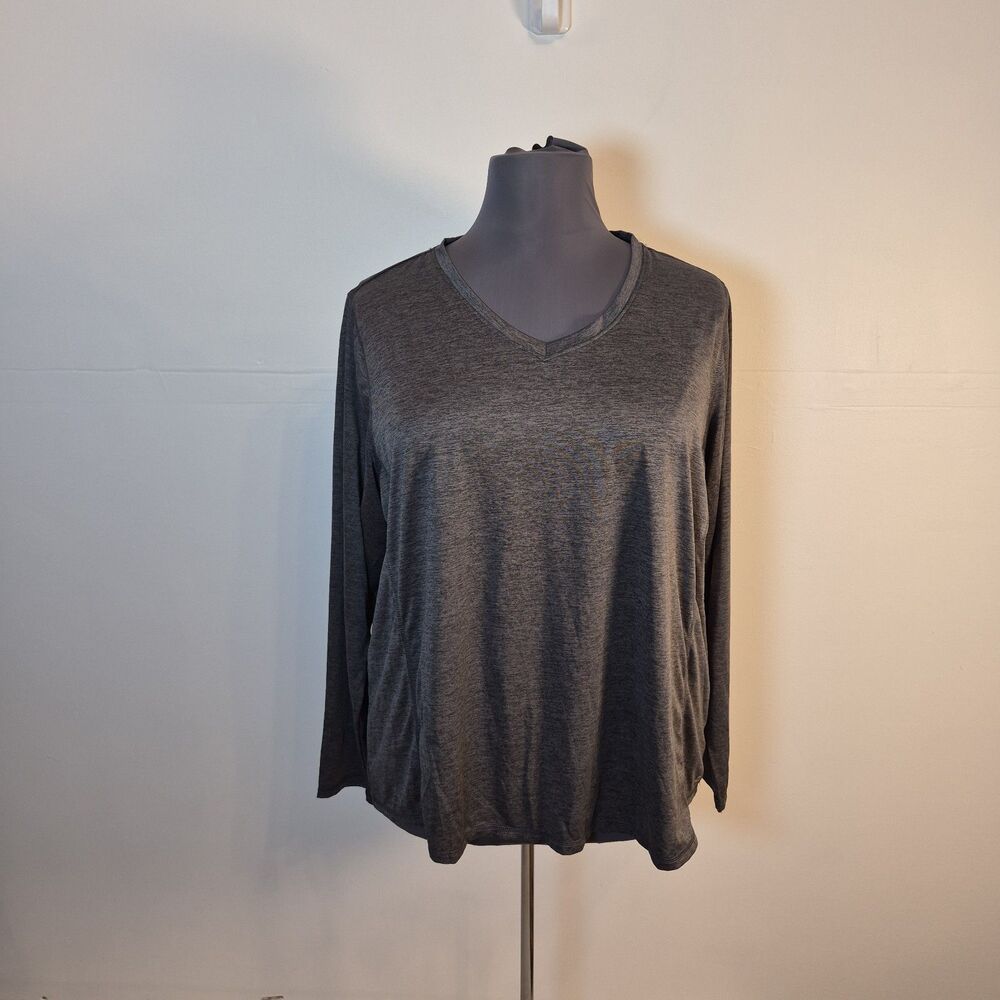 bcg Plus Women's Training Long Sleeve Turbo Mel Tee Size 3X Ebony V-neck Hi-Lo